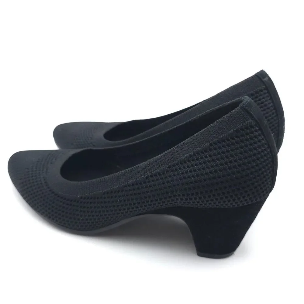 EILEEN FISHER Black‎ Knit Pumps Heels Comfort Shoes US 8 EU 39 UK 5.5 LEATHER